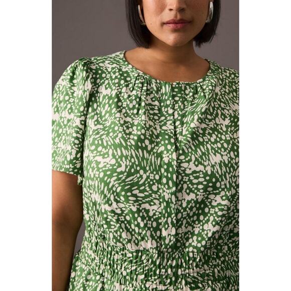 Anthropologie Somerset Linen Jumpsuit Green Print Flutter Sleeve NWT Size Medium - Picture 4 of 8